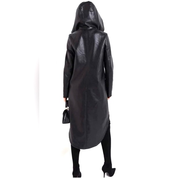 Women's XL Trench Vegan Leather Black Coat - Picture 2 of 4